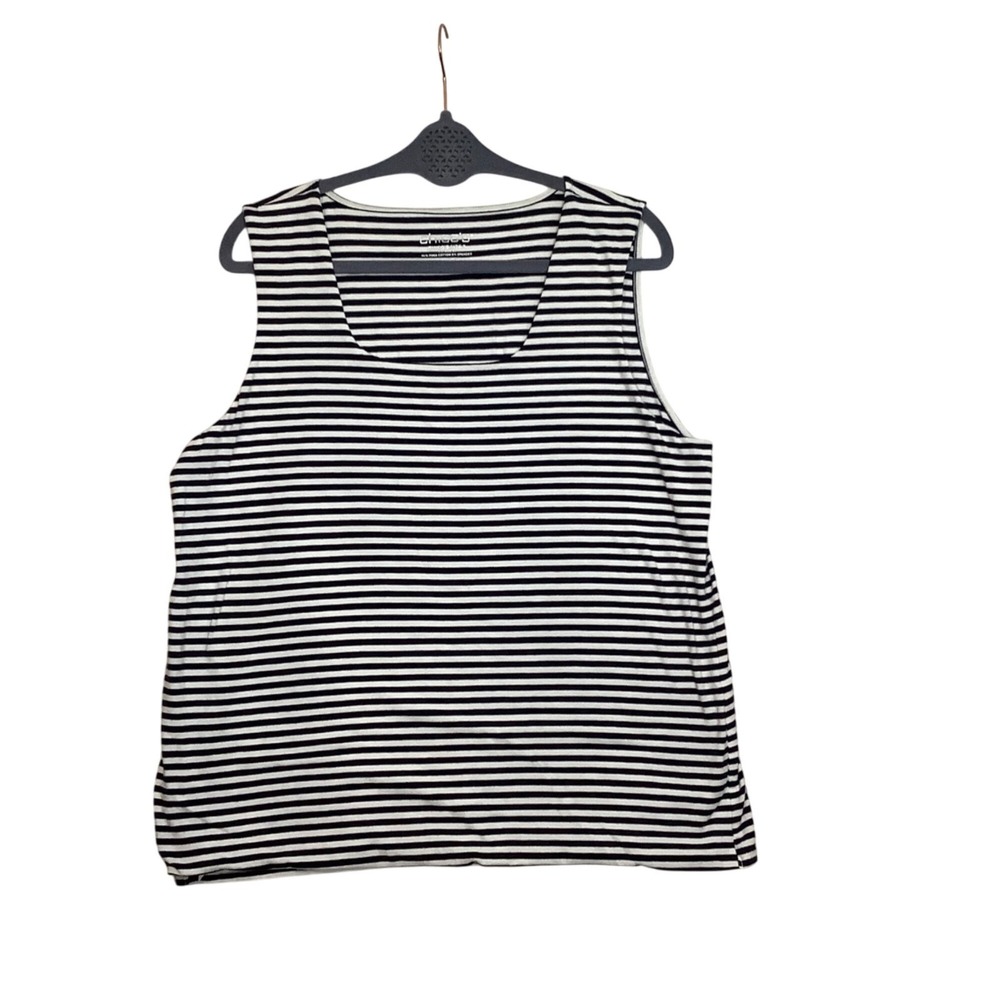 Chicos Striped Navy White Tank Top Size 3 Women XL Cotton Blend Horizontal
